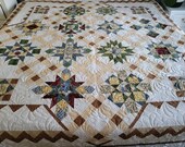 OOAK Patchwork Floral Stars Quilt, Traditional Quilt Blanket 91 quot by 91 quot Queen, King