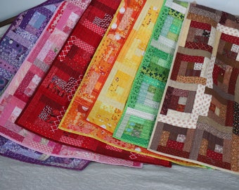 OOAK 43" by 33" Patchwork Quilt, Log Cabin Lap quilt or Baby Child Blanket , Many colors
