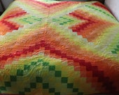 OOAK Patchwork Bargello Quilt, Traditional Quilt Blanket 102 quot by 100 quot King or Queen Yellow Orange Red Sunrise