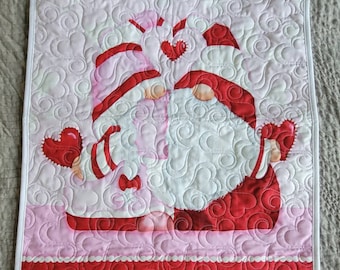 Valentines Day Gnomes  Wall Hanging  Lap Quilt 23" by 41" Love banner
