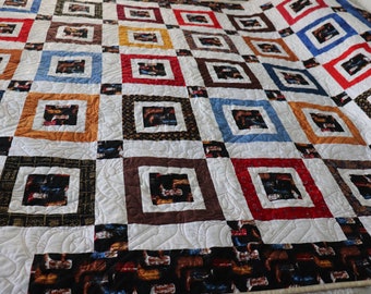 OOAK Patchwork Cowboy Quilt, Traditional Quilt Blanket 71" by 87" Twin Full Queen