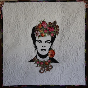 OOAK Wall Hanging Art quilt Frida Khalo, collage Quilt Frida, Art quilt 30&quot; flowers for Frida Khalo