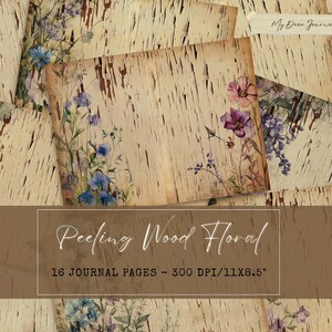 Décoration florale rustique en bois, arrière-plans floraux en bois, papier numérique vintage pour journaux indésirables, scrapbooking et travaux manuels imprimables (16 pages JPG)
