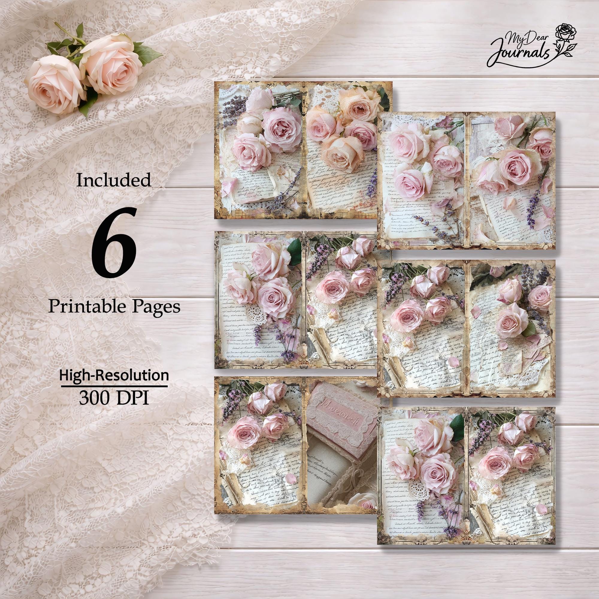 Shabby Chic Pink Rose Junk Journal Kit: Vintage Floral Paper (digital ...