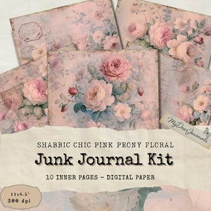 Pink Peony Floral Junk Journal Kit,Romantic Vintage Garden Printable Pages,Floral Digital Paper for Junk Journal,Scrapbooking & Card Making