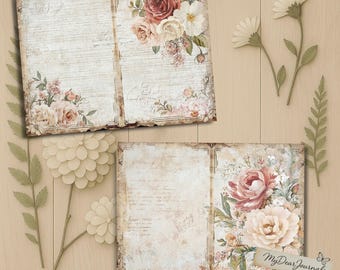 シャビーシックなフローラルジャンクジャーナルページ：ヴィンテージ