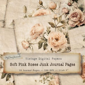 Páginas de diario vintage con rosas: Kit de papel digital floral rosa suave para scrapbooking e imprimibles, descarga instantánea - de MyDearJournals