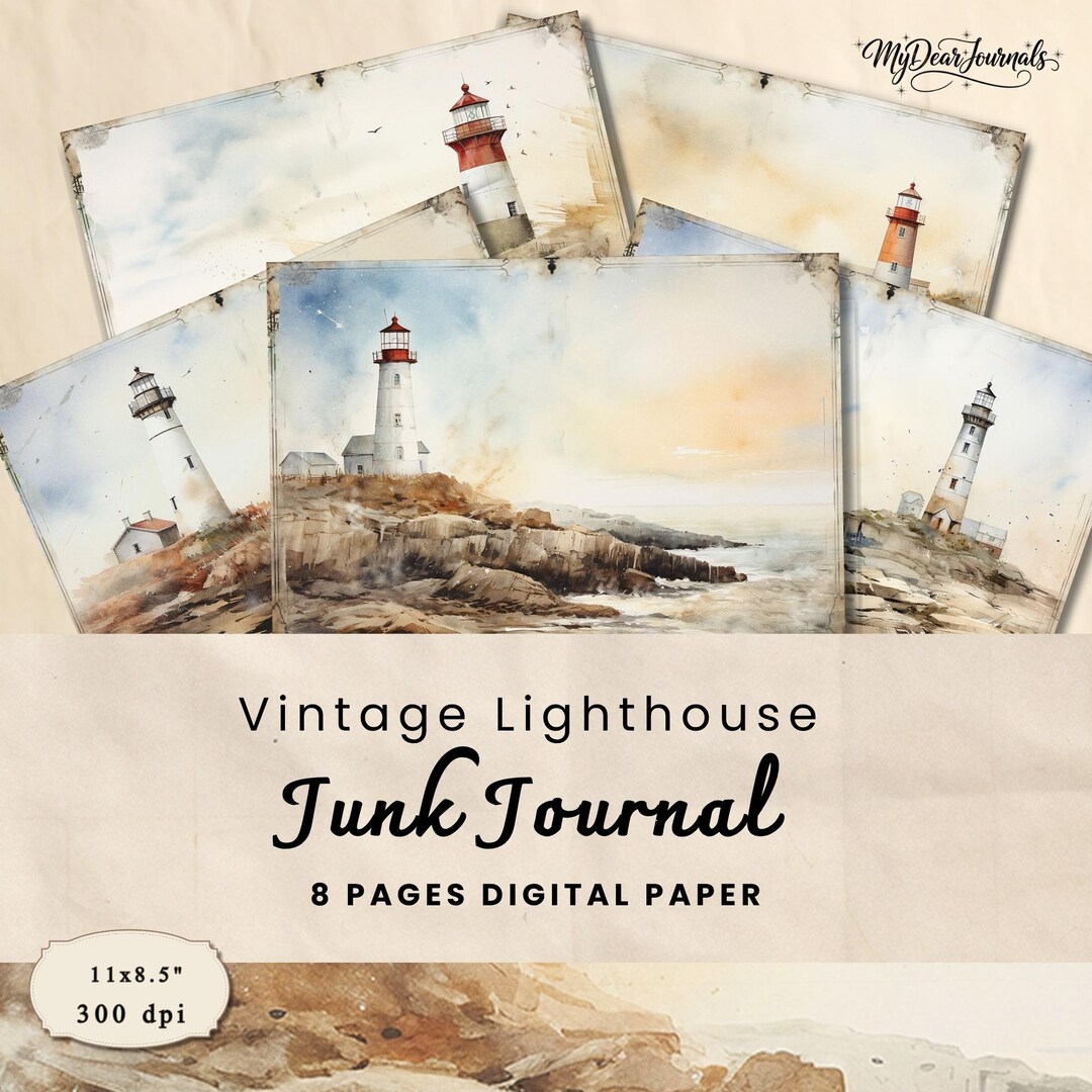 Vintage Lighthouse Junk Journal Pages | 8 Coastal Nautical Printable ...