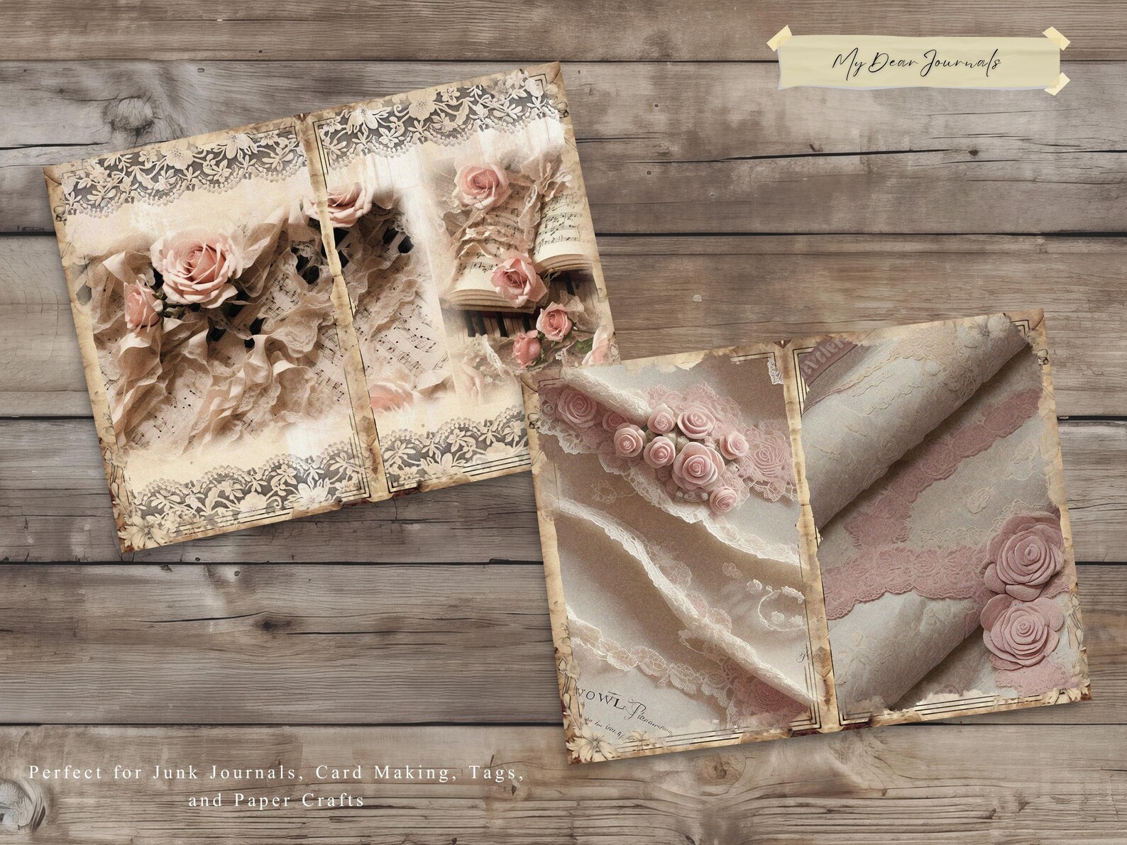 Rose Melody Shabby Chic : Vintage Floral Scrapbook Kit,collage Sheet ...