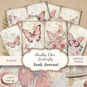 Shabby Chic Schmetterling Junk Journal Kit: Vintage Rose Ephemera (Digitaler Download 8.5x11 Zoll)