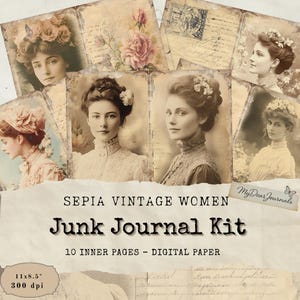 Pagine di diario vintage da donna, stile seppia, sfondo con scrittura a mano, stile antico francese e inglese (10 fogli, download digitale) di MyDearJournals