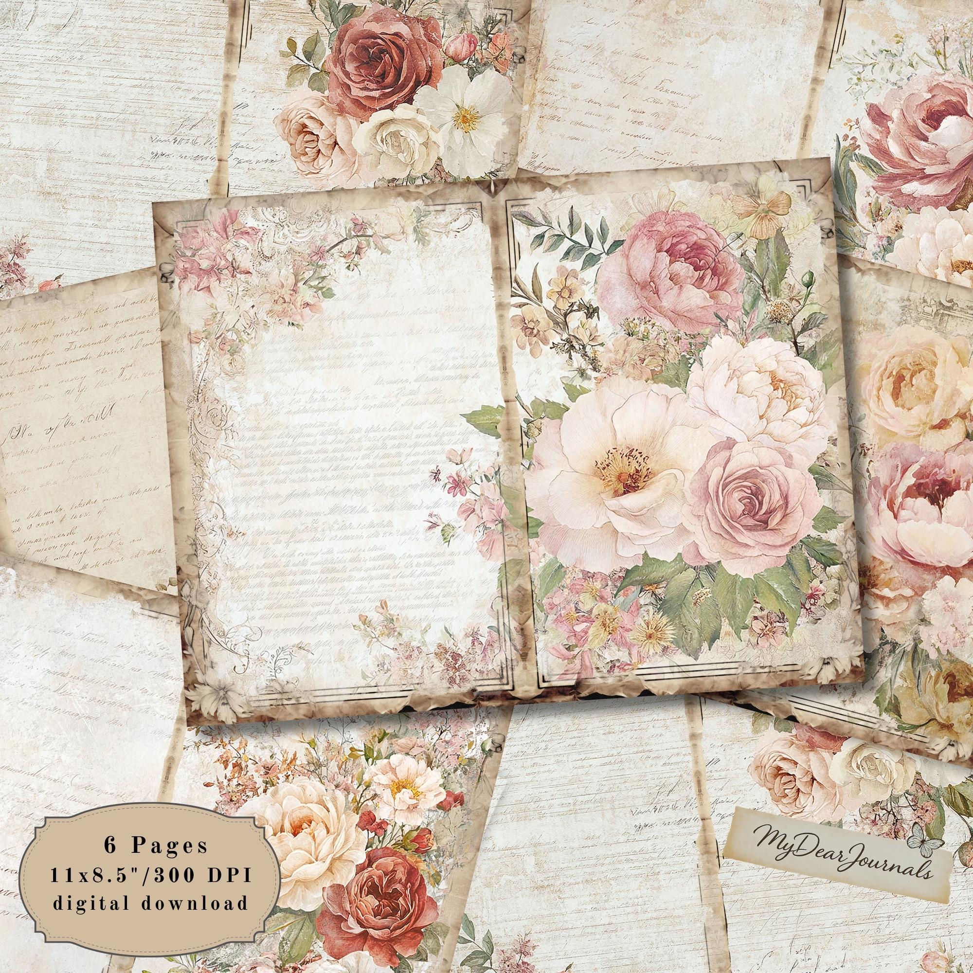 シャビーシックなフローラルジャンクジャーナルページ：ヴィンテージ