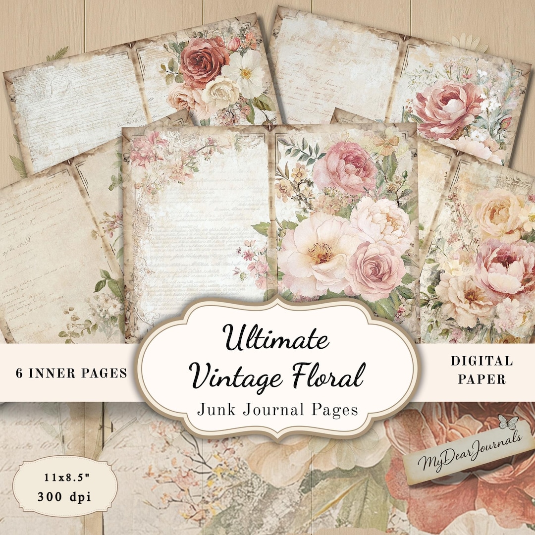 シャビーシックなフローラルジャンクジャーナルページ：ヴィンテージ