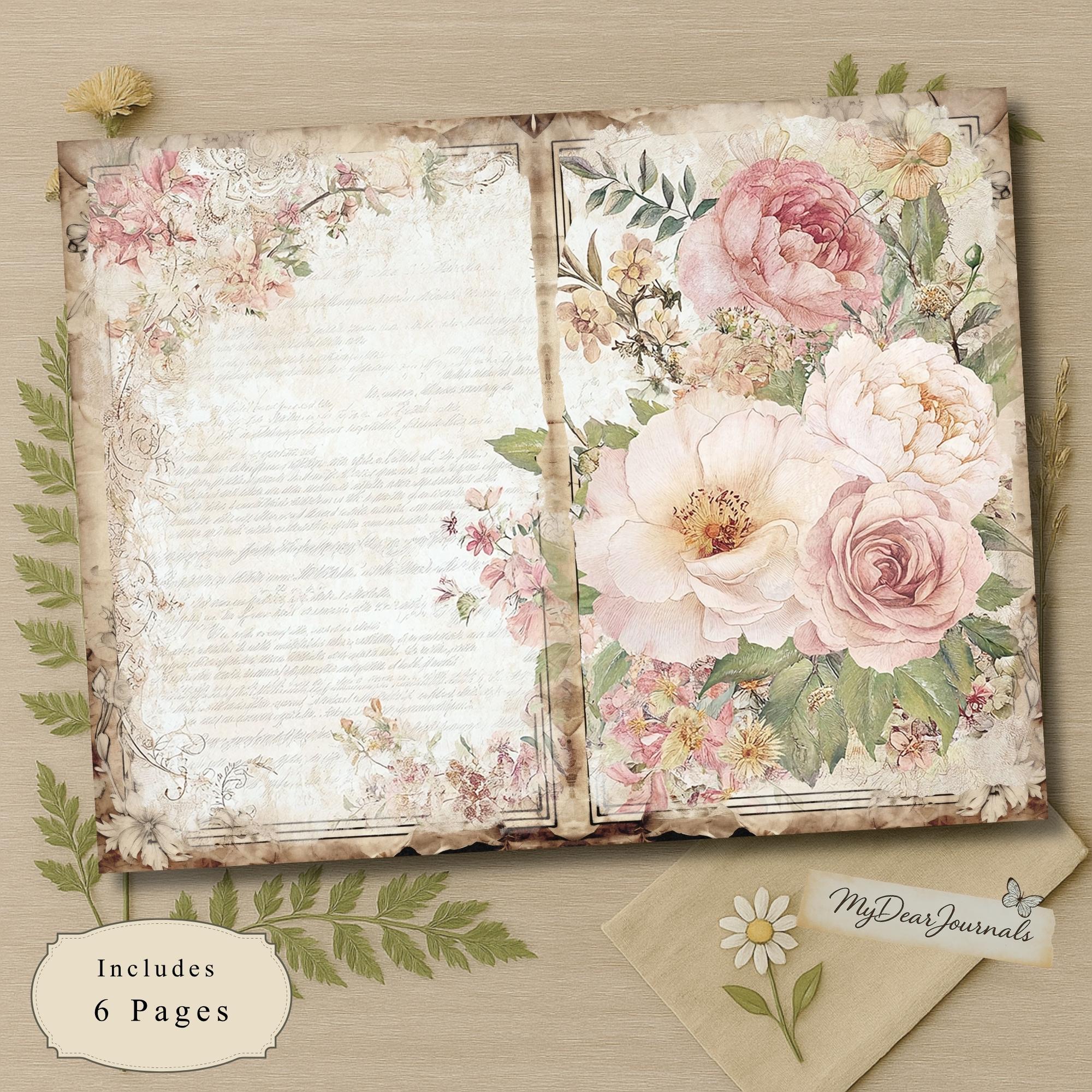 シャビーシックなフローラルジャンクジャーナルページ：ヴィンテージ