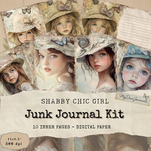 Kit Shabby Chic Girl Junk Journal – Ragazze vintage ed eleganti con farfalle, carta digitale stampabile per artigianato e scrapbooking