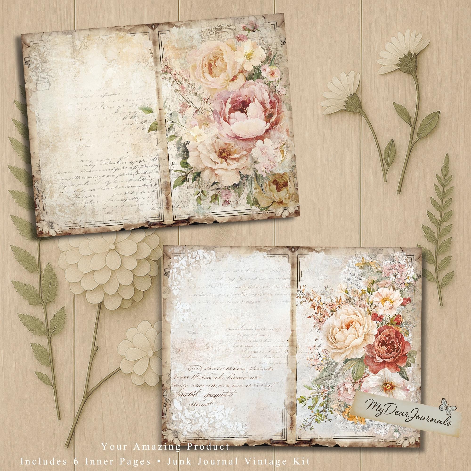 シャビーシックなフローラルジャンクジャーナルページ：ヴィンテージ
