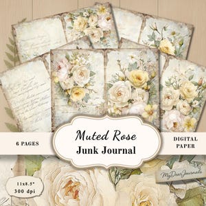 Shabby Chic Rose Junk Journal Pages: Vintage Floral Ephemera (Digital Download 8.5x11&quot;)