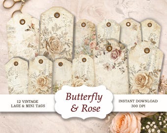 Shabby Chic Rose Junk Journal Kit | Vintage Floral Pages, Tags, Ephemera,(Digital Download),JJ002