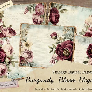 Burgundy Bloom Elegance – precedentemente Burgundy Floral Junk Journal Kit, pagine stampabili vintage, set di 10 pagine di carta digitale di MyDearJournals