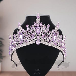Purple Rhinestone Bridal Crown: Gold/Silver Floral Tiara, Prom Queen Boho
