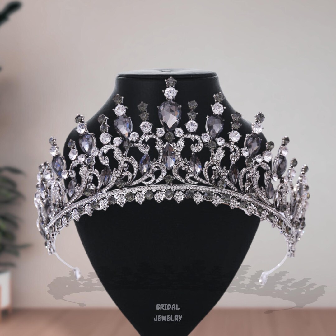 Silver w/ Black Rhinestones Princess Style Tiara Amazon.com: Tiara for Women, Crystal Queen Crowns  main image 2