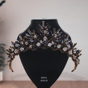 Black Rhinestone Crystal Crown: Elegant Gold Bridal Tiara