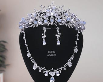 Silver Leaf Crystal Tiara Necklace - Silver Crystal Leaf Crown Crystal Coronet Headpiece Tiara LAUREL  main image 3