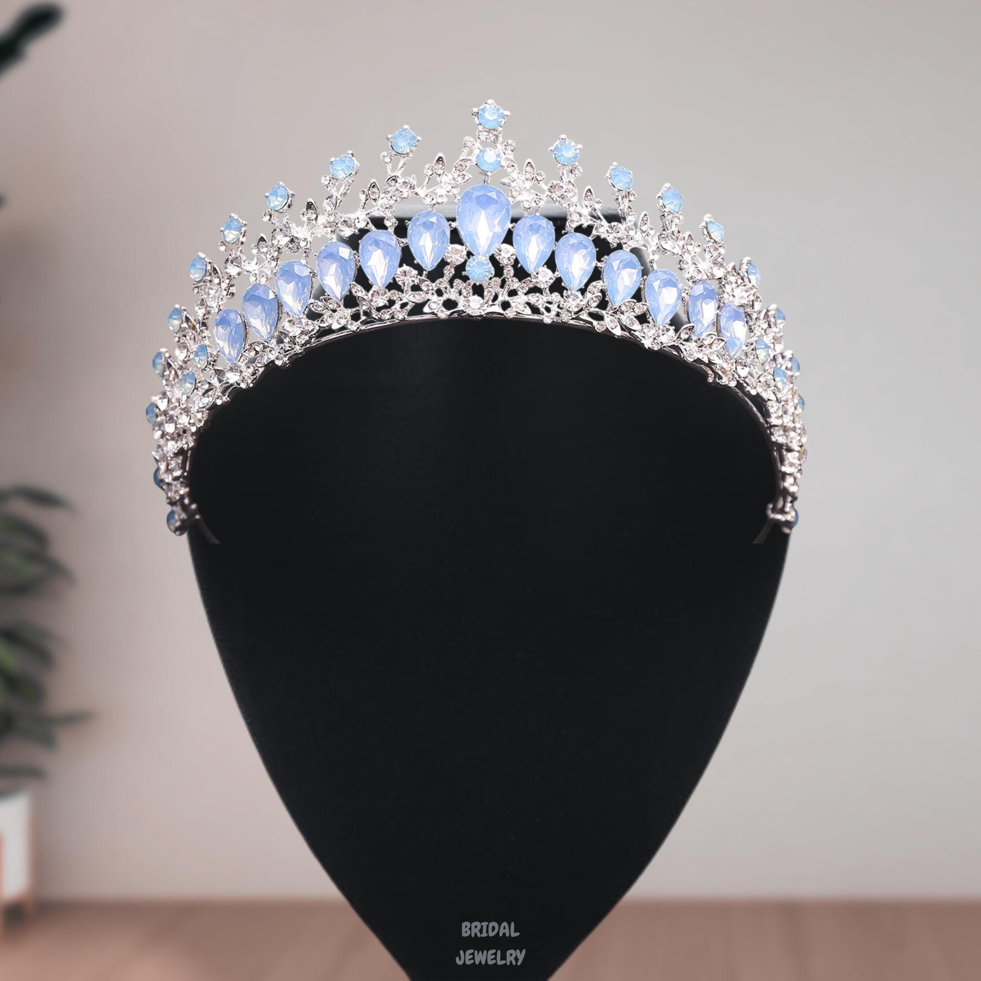 Sweet 16 Crown Blue Opal Crystal Homecoming Headband for Women Tiara Blue Handmade Bridal Tiaras & Headbands for sale | eBay main image 3