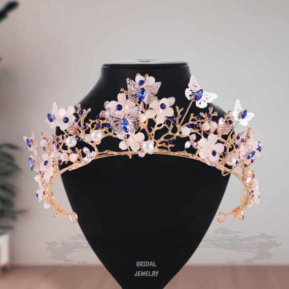 Handmade Gold Butterfly Wedding Crown: Pearl Bridal Tiara - Etsy display picture 2