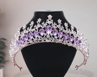 Silver Lavender Crystal Tiara: Purple Rhinestone Wedding  display picture 1