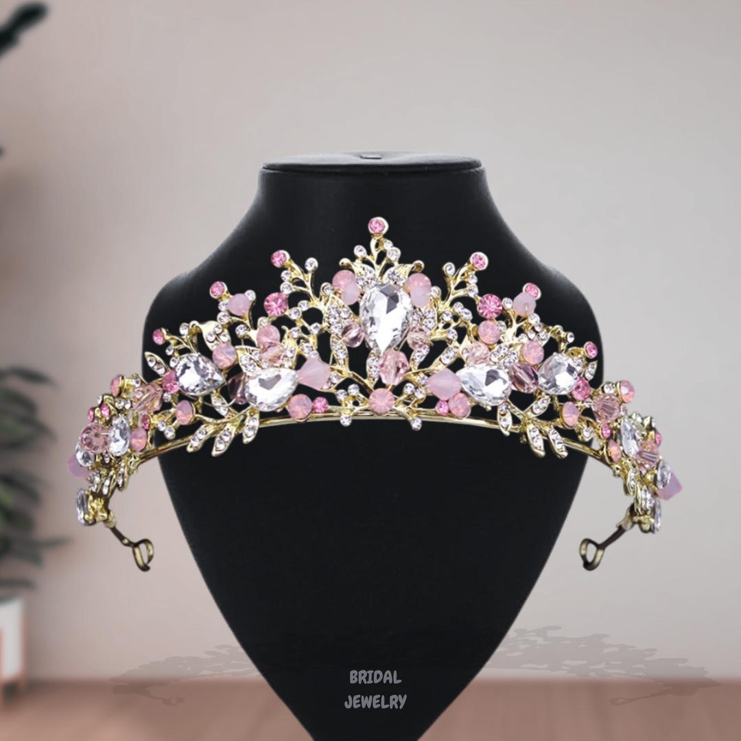 Pink Bridal Crystal Crown, Perfect Bridal Pink Rhinestone Tiaras for ...