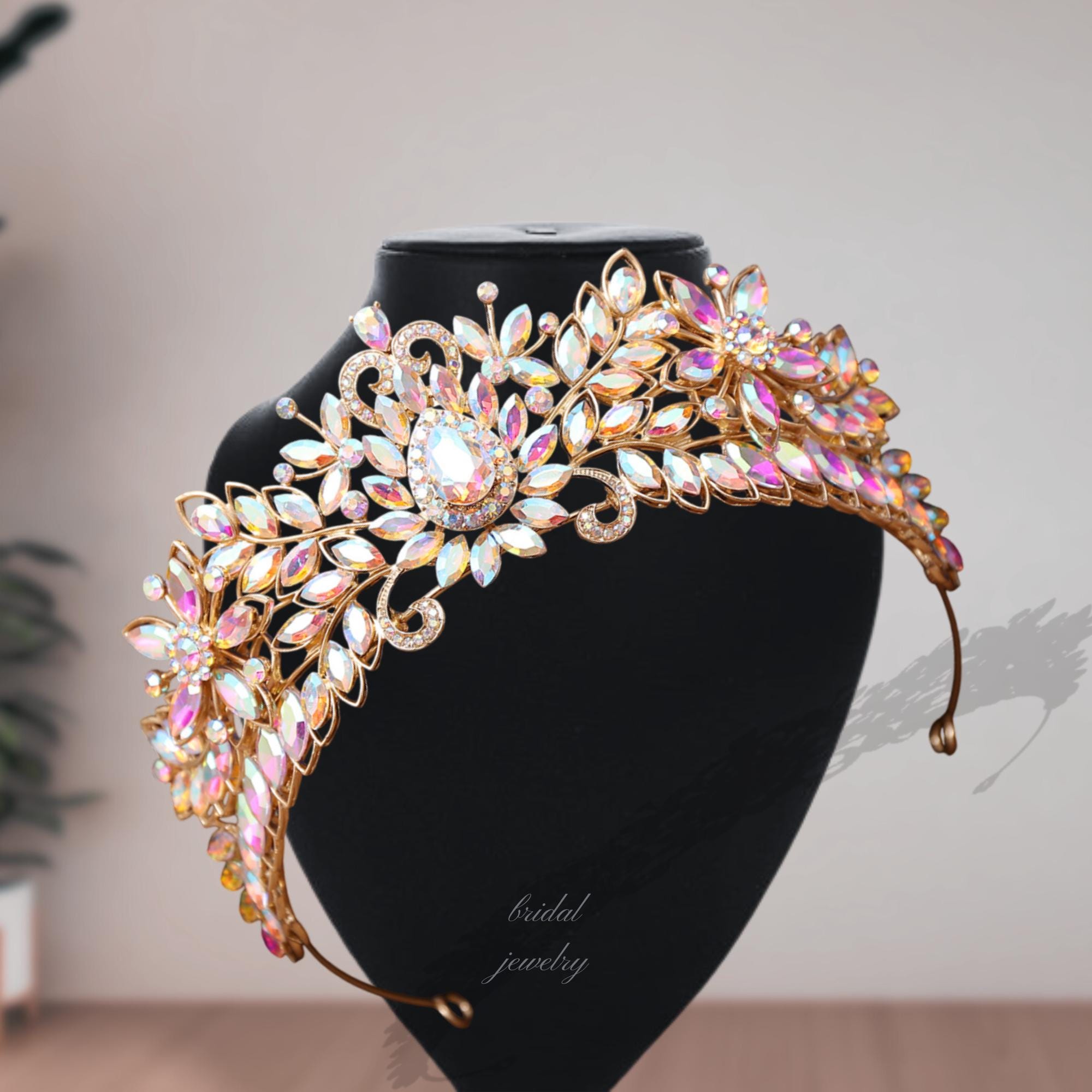*Stunning AB Crystal Golden Crown* Gold King Crown Tiara Set for Prom Queen & King | 4 Piece AB  main image 4