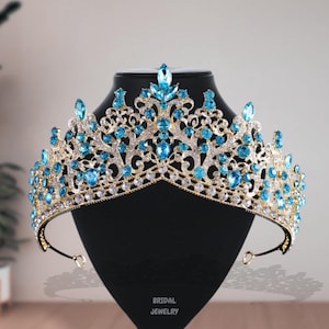 Gorgeous Skyblue Rhinestone Princess Crown, Elegant Handmade Perfect Her Tiara, Pageant Women Crown, Classic Party Photoshoot Crown Gift Her