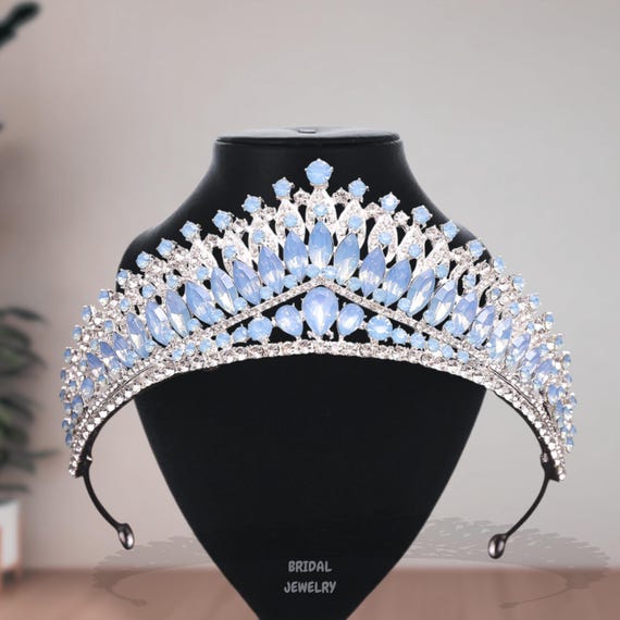 Elegant Blue Opal Wedding Crown: Silver Bridal Tiara, Gift  display picture 1