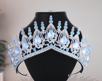 Opal Blue Rhinestone Bridal Crown: Unique Wedding Tiara - Etsy display picture 3