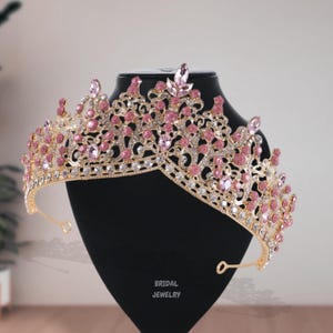 Blossom Pageant Rhinestone Crystal Tiara – Pink, Silver Plated, Bridal Prom Crown