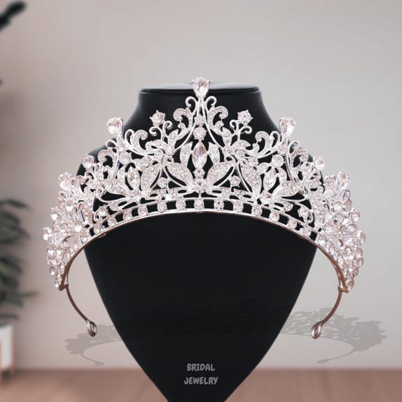 Silver Crystal Tiara Crown Bridal Hair Accessories for Weddings Prom Pageants SWEETV Silver Crystal Princess Tiara Crown for Women  main image 4