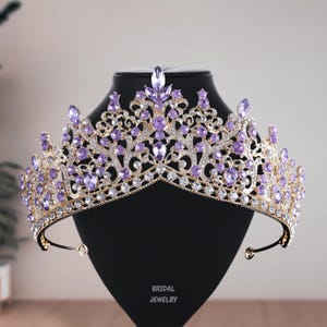 Purple Rhinestone Bridal Tiara: Handmade Silver/Gold Quinceañera Crown