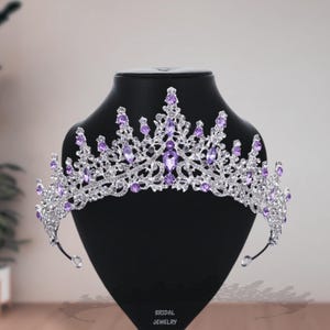 Purple Crystal Bridal Crown: Silver & Gold Princess Tiara