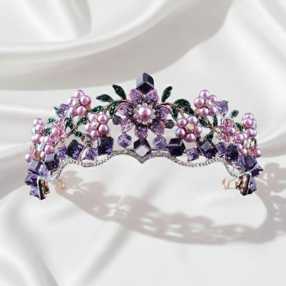 Purple Bridal Crown, Handmade Princess Tiara, Pageant Women 