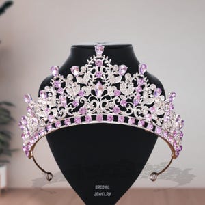 Purple Crystal Silver Crown: Elegant Rhinestone Bridal Tiara