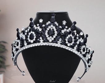 Bridal Crown Crystal Wedding Black Tiara, Bride Headband  display picture 3