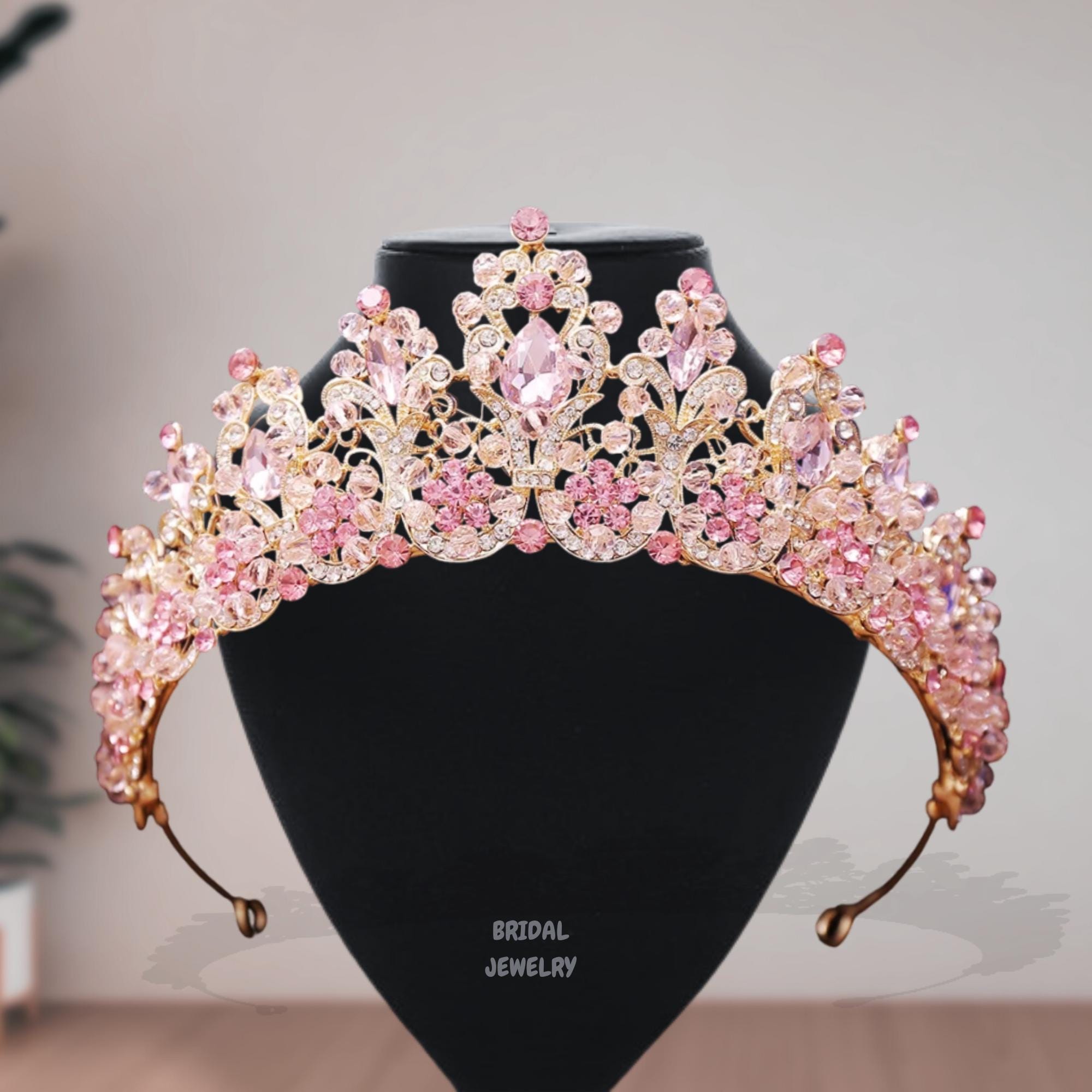 Pink Rhinestone Princess Tiara Bridal Headpiece for Teen Girls Wedding Party Pink Bridal Crowns for sale | eBay main image 3