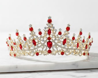 Red crystal crown, wedding crown, gold crown headband, bridal tiara, crown tiara Amazon.com: ZHOUYANB Big Crystal Crown for Women Girls  main image 3