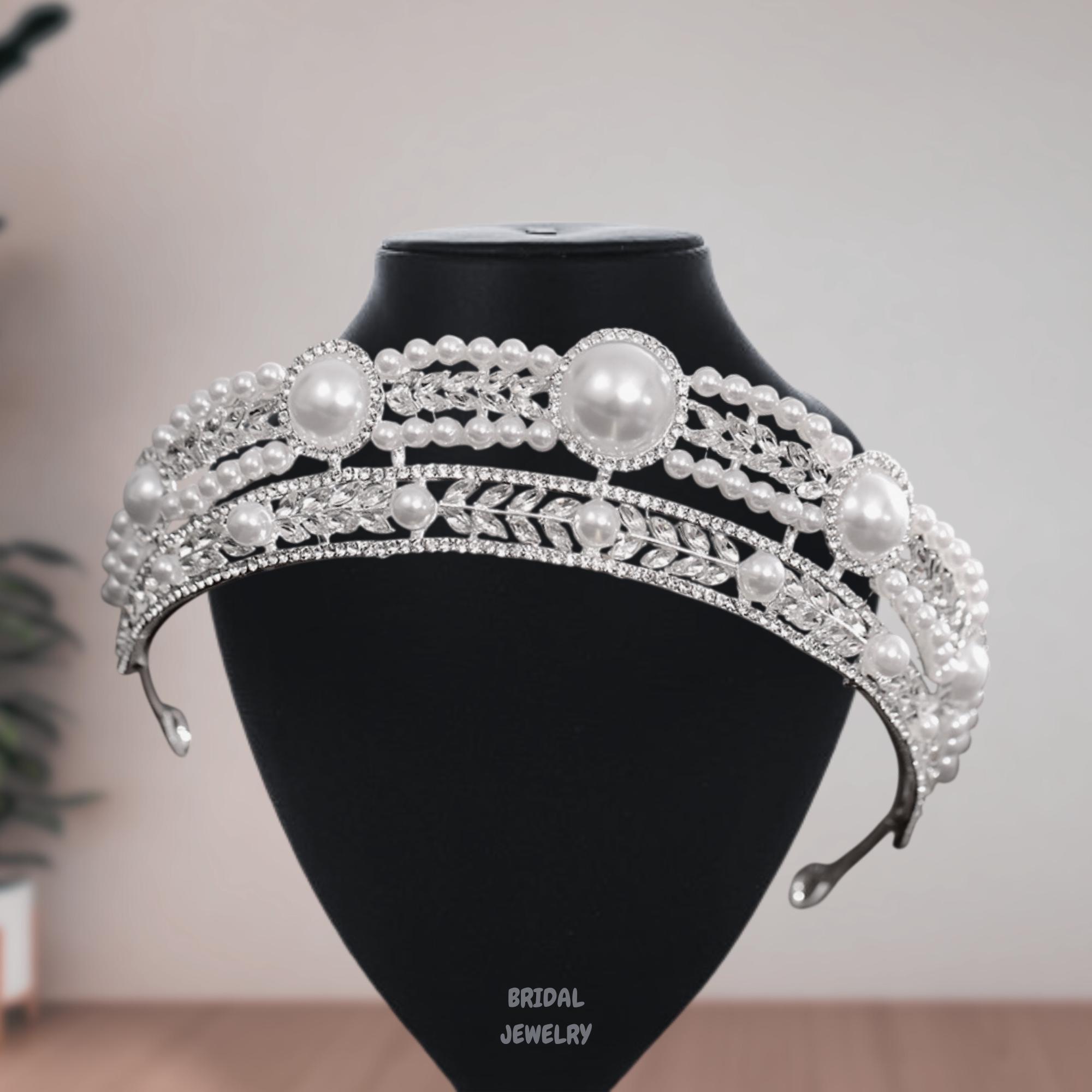 Silver Pearl Branch Tiara Crown for Women Titania Silver Tiara - Freshwater Pearls and Swarovski  main image 4