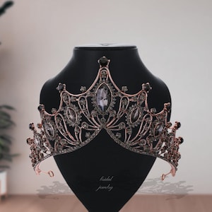 Elegant Vintage Black Wedding Bridal Crown, Halloween Black/Purple Crystal Black Crown Tiara, Quinceanera Black Vintage Tiaras, Gift her
