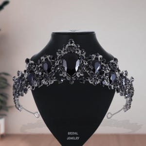 Gothic Black Rhinestone Wedding Tiara – Quinceanera Bridal Crown – Dark Princesss Headpiece - Bridal Jewelry