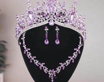 Lilac Wedding Crown Bridal Gold Filigree Tiara Swarovski Crystal