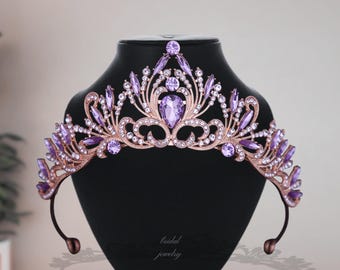 RGHSZ Krone & Schleier-Set In Lila – Prinzessinnen-Tiara Mit Strass Für Hochzeit, Party & Besondere Anlässe