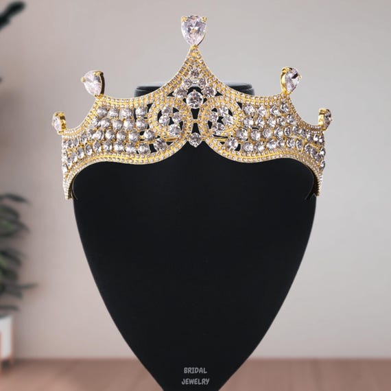 Handmade Rhinestone Gold Bridal Crown: Queen Tiara, Gift Her  display picture 2